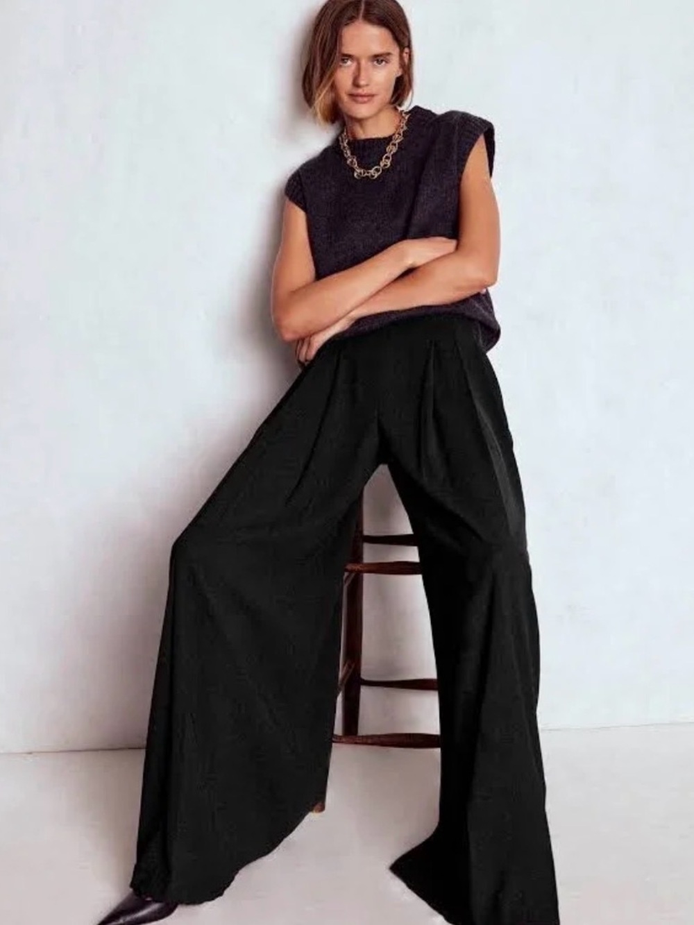 Boden Regent Wide-Leg Black High-Rise Trousers